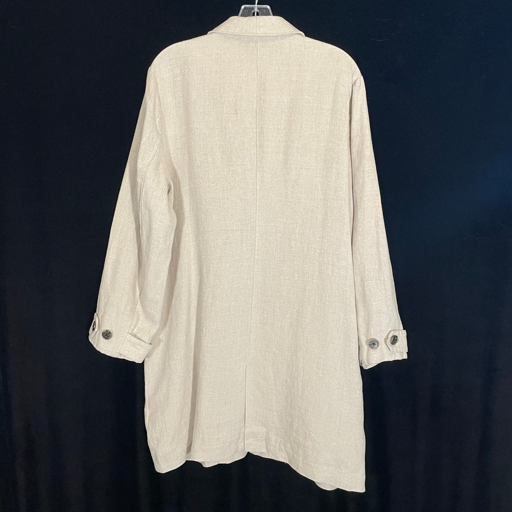 Garnet Hill Linen Duster Jacket Long Trench Blazer Khaki Button Front Neutral L - Picture 6 of 6